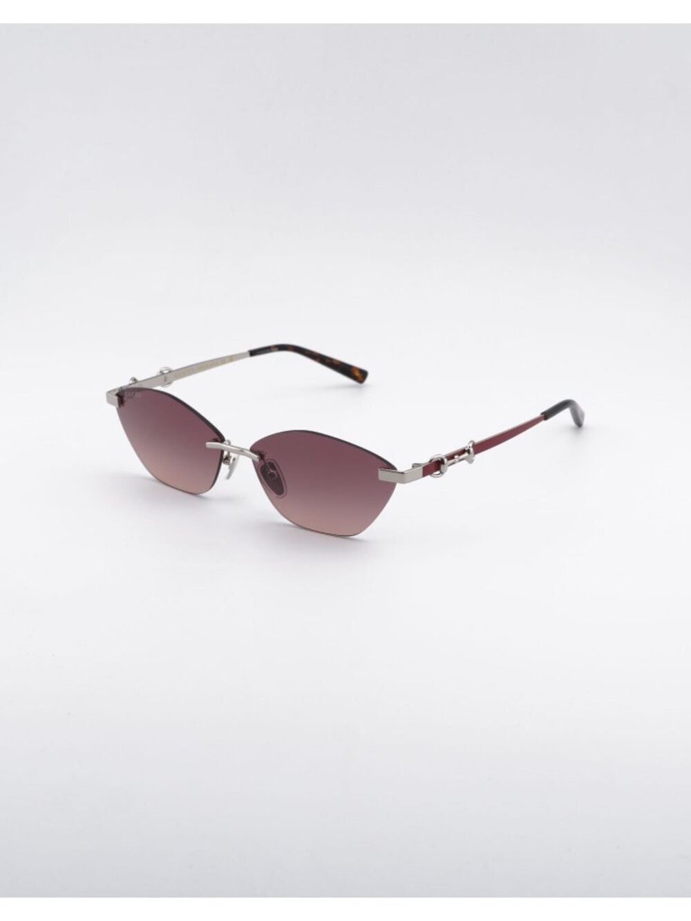 Gucci GG2050S 003 Rimless Sunglasses - Silver Cat Eye Frame, Burgundy Lenses